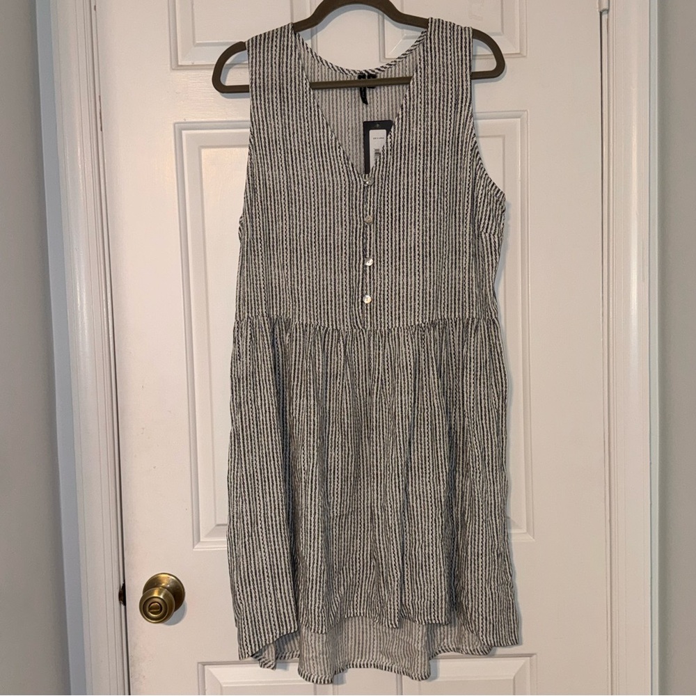 Portocruz rayon darted Sleeveless sun Dress black white buttons hi lo XL NWT
